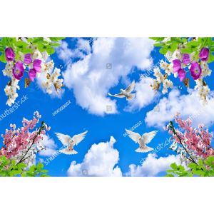 Promo wallpaper plafon motif Awan Biru - wallpaper awan plafon rumah terlaris - wallpaper plafon 3d