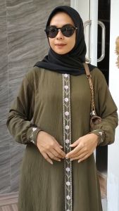 Cleya Dress Bordir | Gamis wanita Muslimah Exclusive | Polos Crinkle Airflow