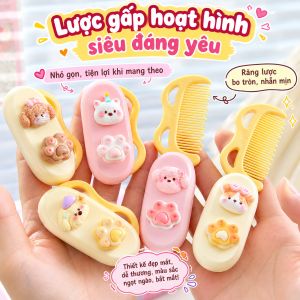 Lược Gấp Mini Hình Thú Dễ Thương Có Gương Lược Chải Tóc Cầm Tay Nhỏ Gọn Tiện Lợi Màu Ngẫu Nhiên
