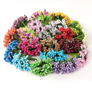 12Pcs Artificial Flowers Berry Stamen Handmade Needlework Christmas Decor Wreath Gift Box Scrapbooking DIY Wedding Decoration