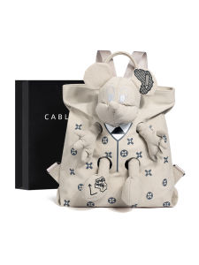 Cable&Kitty 2025 New Kitty Doll Large Capacity Canvas Backpack Womens Travel Bag School Bag Trendy Mickey Print Soft Shoulder Bag