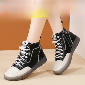 Fashionable Genuine Leather Short Boots Womens Spring New Style Martin Boots Bull Tendon Bottom High Help Shoes Anti-slip White Sneakers