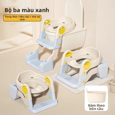 Bệ lót bồn cầu có tay vịn ghế kê chân chống trượt giúp bé tự đi vệ sinh tiện lợi