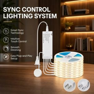 Touch Control Sync COB LED Strip With EU/US Plug Power Supply Under Cabinet Light for Kitchen Closet Showcase Bedroom Decor