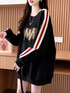 Chic Minimalist Womens Sweatshirt Loose Thin Style Korean Lazy Fashion Spring Autumn Casual Long Sleeve round Neck Top