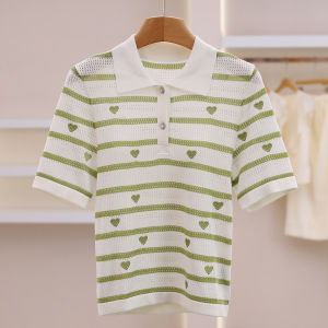 Sweet Heart Stripe Jacquard Breathable Knitwear