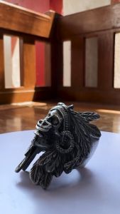 Pewterland Ringskull Asmat Tribe Cincin Tengkorak 3D Bahan Logam Timah Pria dan Wanita