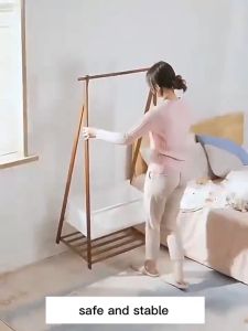Clothes Hanger Rack Wooden Garment Rack Stand Hanging Pole Drying Clothes Hanger Rack Multi-Functional Cabinet Adjustable Storage Rack