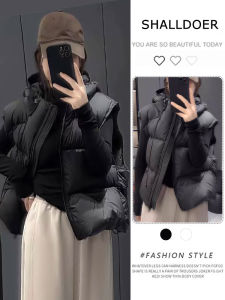 Lightweight Padded Hooded Jacket Womens Cotton down Vest Autumn Winter Outerwear Casual Loose Fit Breathable Zipper Closure