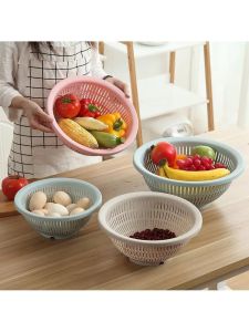 Giỏ Rau Nhựa Dày Mới Dùng Tại Nhà Lưới Rửa Rau Kiểu Dáng Đơn Giản Màu Trơn Dùng Trong Nhà Bếp Lưới Rỗng Dễ Dàng Vệ Sinh