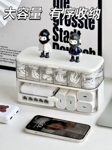 Desktop Cable Organizer Box Large Capacity Layered Mobile Phone Data Cable Earphone Wire Storage Box Dust Cover Rectangular Plastic
