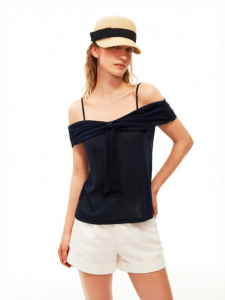 Sheer Lightweight Slimming Bow Camisole  One-Shoulder Top