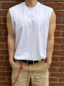 American Style Heavy Shoulder Vest Men Summer Casual Sport Sleeveless T-Shirt Trendy Small Collar Wide Shoulder Backless Top