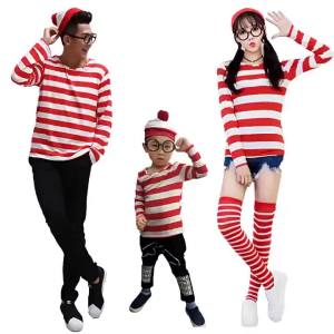 <915> Smart Walli Wheres Wally British Cartoon Characters cosplay Clothing Halloween Parent-Child Clothes Suit