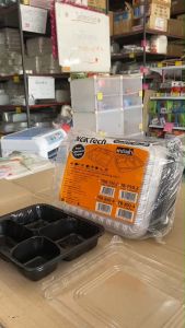 กล่องเบนโตะ กล่องข้าวพลาสติก กล่องอาหารพลาสติก 4ช่อง 1000 ml. ฐานดำ TB-800-4 ยกลัง 10 แพคพร้อมฝา ยี่ห้อNEXTECH