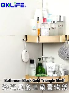 [OKLIFE. ]Black and Gold Aluminum Punch/No Punch Bathroom Storage Rack Set Towel Rack Toilet Rack