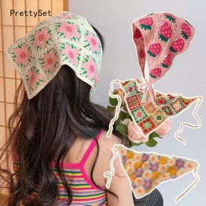 1 chiếc băng đô hình tam giác dệt kim Khăn trùm đầu phong cách đồng quê Pháp Mũ băng đô đồ len móc thủ công Bông hoa nhỏ khăn Xuân Hè