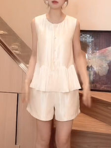 Shalldoer | Korean Minimalist Style Womens Summer Casual Sleeveless Top Shorts Set Round Neck Short Sleeve Two-Piece Suit High Quality