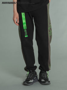 Runninwheel High Street American Retro Sport Pants Loose Straight Leg Trousers for Men And Women Printed Casual Cotton Trousers
