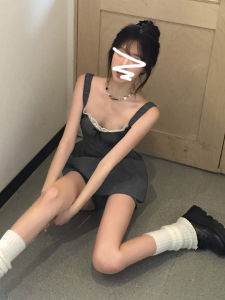 Sweet Elegant Strap Dress Womens Summer New Waist-Cinching Personality Design Short Skirt Shorts Set Cotton Polyester Spandex Blend V-neck Two-piece Suit