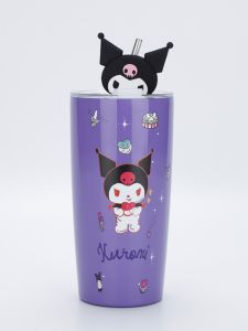 Kuromi Straw Coffee Cup Kurumi Stainless Steel Thermos Cup Cute Cartoon Pattern Student Household Drinking Cup