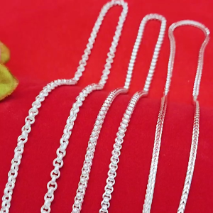 สร้อยคอเงิน คละลาย ลายห่วงกลมตัดลายห่วงคู่ตัดลายสี่เสา ความยาว 24 นิ้ว ชุบเงิน ใส่ออกงานได้  ใส่ในชีวิตประจำวันได้ งานสวย พร้อมส่ง