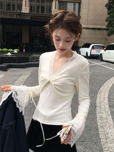 YUEZHONGWEI | V-neck Lace Twist Design Womens Blouse
