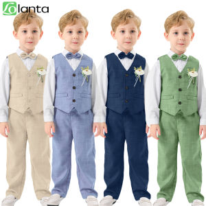 LOlanta 5Pcs Kids Baby Boys Formal Wedding Ring Bearer Outfits Toddler Gentleman Bowtie Vest Guest Suits Dress Shirt Pants Set