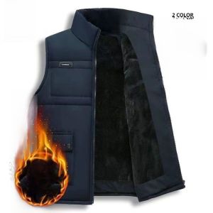 Romon Mens Fleece Lined Thickened down Vest Autumn Winter Warm Clothing for Middle-Aged And Elderly Business Casual Outerwear