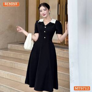 [DUY NHẤT 10-12.10-VOUCHER 40K]Đầm thiết kế BEMINE cổ kiểu dáng chữ A có nút phù hợp đi làm đi dạo phố-MT9712