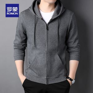 ROMON | Romon Mens Zipper Hooded Open Cardigan Casual Sporty Trendy Loose Fit Jacket Spring Autumn New Arrival Fashion Urban Style