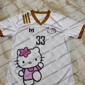 Special Edition Sanrio Hello KItty 3D พิมพ์เสื้อฟุตบอล V คอ Breathable กีฬา TEE ผู้ชายผู้หญิงการฝึกอบรม TShirt Streetwear TOP