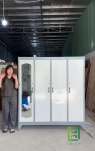 TỦ QUẦN ÁO SẮT SƠN DẦU 4 CÁNH MÀU XÁM 1M8X1M6X45CM DÀNH CHO GIA ĐÌNH - GIAO TRONG NGÀY HCM