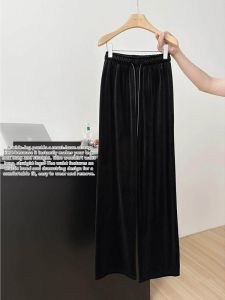 Trendy Small-Batch High Waist Drape Velvet Wide Leg Pants