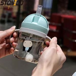 Leakproof 300ml Sippy Cup for Kids Cartoon Animal Design with Straw and Handles Ideal for Travel and School Use