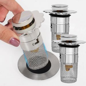 Stainless Steel Pop Up Sink Drain Filter Floor Drain Filter Washbasin Plug Anti Odor Bounce Core Basin Stopper Hair Catcher Shower Sink Strainer