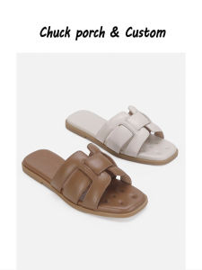 รองเท้าแตะส้นแบนหนังแพะลําลองสําหรับผู้หญิงรองเท้าแตะชายหาดทันสมัยพร้อม Inssole หนังวัวสบายดีไซน์ De-Slip สําหรับสวมใส่ทุกวัน