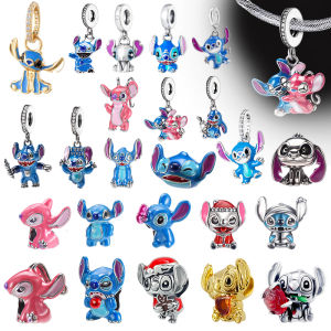 Hot Toys | Disney Lilo&Stitch Cartoon Charm Beads Sliver Plated Red Heart Crystal Fits Bracelet Ohana Family Jewelry Gift For Women Girls.