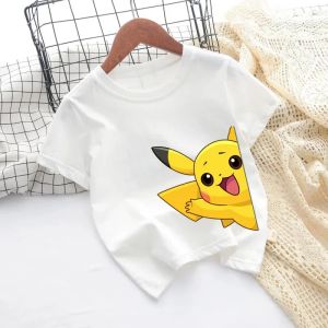 Bandai | Pokemon Pikachu Cartoon Boys Girls T-shirt Short-sleeved Cotton O-neck T-shirt Casual Clothes Oversized Kids/Adult Tops