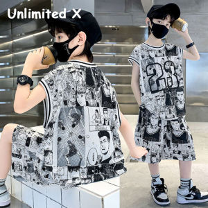 เสื้อยืดเด็กชาย X ไม่จำกัดชุดฤดูร้อนกีฬาเด็กเสื้อกั๊กแขนกุดเทรนด์ชุดกีฬาบาสเกตบอล