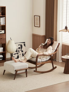 New Chinese Style Leisure Black Walnut Wood Rocking Chair Home Living Room Single Person Sofa Chair Full Solid Wood Furniture