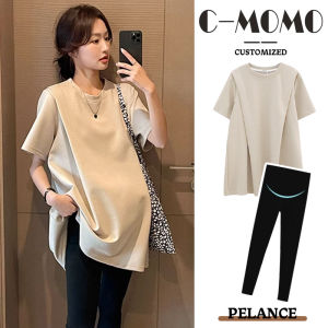 Maternity Summer Fashion Short Sleeve T-Shirt Dress Conceals Pregnancy Stylish Casual Cotton Midi Dress for All Pregnant Women