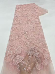 Light Luxury high quality Handmade Embroidery with Sequins Beaded African Lace Material for Wedding 5 Yards
