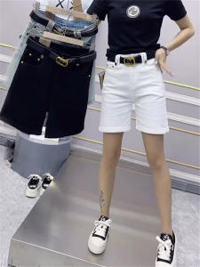 High Waist Elastic Denim Shorts plus Size Women Summer Slim Straight Five-Point Pants Thick Thighs Appearance Casual Jeans