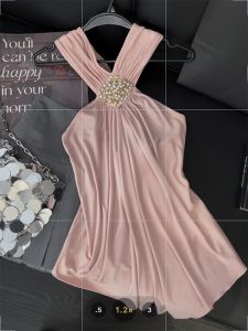 Áo Ba Lỗ Không Tay Màu Hồng Thời Trang Mùa Hè 2024 Áo Ba Lỗ Cổ Treo Hở Vai Cho Nữ Chất Liệu Khác Thường Ngày