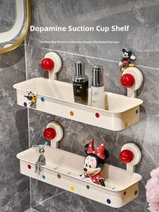 Bathroom Shower Storage Rack Suction Cup Toilet Washstand Wall Mounted Plastic Storage Shelf Bathroom Organizer Cream Style