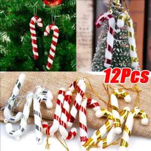 12 ชิ้น ของประดับต้นคริสต์มาสรูปไม้เท้าลูกกวาดคริสต์มาส / จี้ไม้เท้าลูกกวาด DIY / ของประดับตกแต่งต้นคริสต์มาสรูปไม้เท้าลูกกวาดกลิตเตอร์ / ของตกแต่งงานปาร์ตี้คริสต์มาสปีใหม่