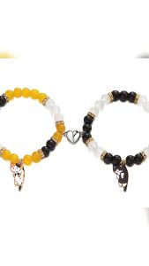 Gelang Kucing Manik Baru Dua Helai Comel Aksesori Gantung Kucing Rantai Tangan Pasangan Magnet Cinta