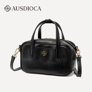 AUSDIOCA | Genuine Leather Handbag Fashion Bowling Bag Square Small Crossbody