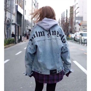 Áo Khoác Denim in Chữ Rộng Rãi Palm Angels High Street Dành Cho Cặp Đôi Trẻ Thời Trang Thường Ngày Mùa Thu 2024